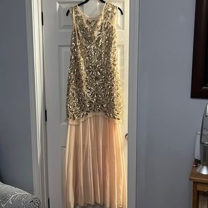 PrettyGuide 1920s Gold Sequin Gatsby Maxi Long Evening Prom Dress size L